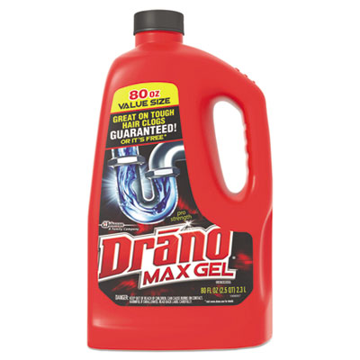 Drano Max Gel Clog Remover, Bleach Scent, 80 oz Bottle, 6/Carton SJN694772