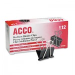 Acco A7072050B Medium Binder Clips, Steel Wire, 5/8" Cap, 1 1/4"w, Black/Silver, Dozen ACC72050