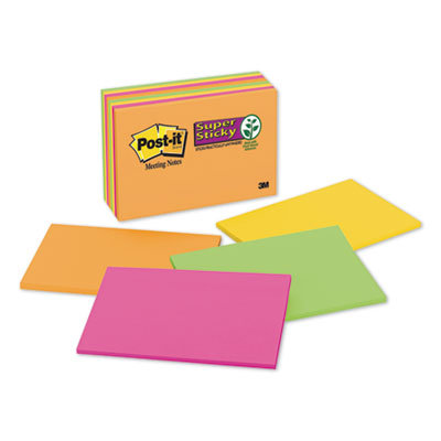 Post-it Notes Super Sticky Meeting Notes in Rio de Janeiro Colors, 6 x 4, 45-Sheet, 8/Pack MMM6445SSP