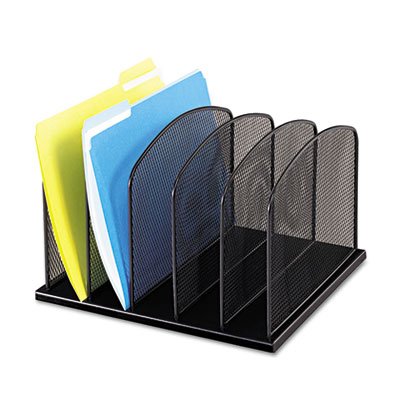 Safco Mesh Desk Organizer, Five Sections, Steel, 12 1/2 x 11 1/4 x 8 1/4, Black SAF3256BL