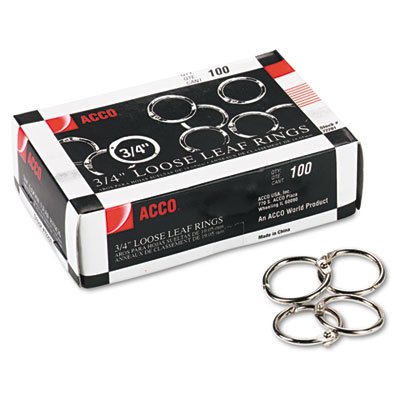 Acco A7072201 Metal Book Rings, 3/4" Diameter, 100 Rings/Box ACC72201