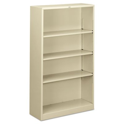 HON Metal Bookcase, Four-Shelf, 34-1/2w x 12-5/8d x 59h, Putty HONS60ABCL
