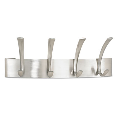 Safco Metal Coat Rack, Steel, Wall Rack, Four Hooks, 14.25w x 4.5d x 5.25h, Brushed Nickel SAF4205SL