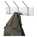 Safco Metal Wall Rack, Three Ball-Tipped Double-Hooks, 18w x 3-3/4d x 7h, Satin/Chrome SAF4161