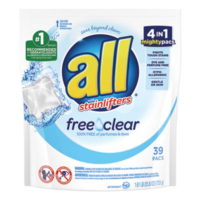 All Mighty Pacs Free and Clear Super Concentrated Laundry Detergent, 39/Pack, 6 Packs/Carton DIA73978