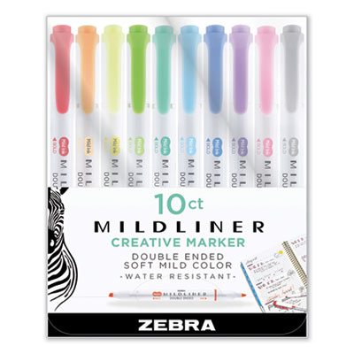 Zebra Mildliner Double Ended Highlighter, Chisel/Bullet Tip, Assorted Colors, 10/Set ZEB78101