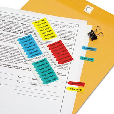 Redi-Tag Mini Arrow Page Flags, "Sign Here", Blue/Mint/Red/Yellow, 126 Flags/Pack RTG72020