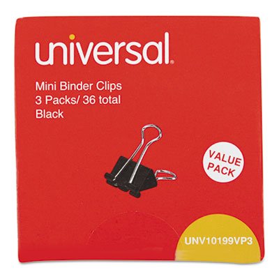 UNVAA015A-B12 Mini Binder Clips, Steel Wire, 1/4" Capacity, 1/2" Wide, Black/Silver, 36/Pack UNV10199VP3