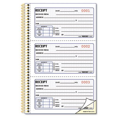 Rediform Money Receipt Book, 2 3/4 x 5, Two-Part Carbonless, 225 Sets/Book RED8L829