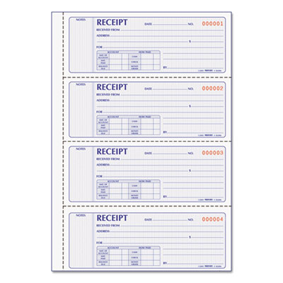 Rediform Money Receipt Book, 7 x 2 3/4, Carbonless Duplicate, 200 Sets/Book RED8L806