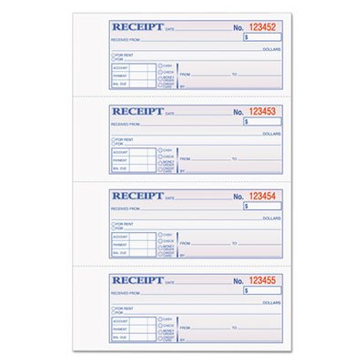 Tops Money/Rent Receipt Books, 2-3/4 x 7 1/8, Three-Part Carbonless, 100 Sets/Book TOP46808