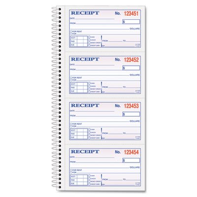 Tops Money/Rent Receipt Spiral Book, 2-3/4 x 4 3/4, 2-Part Carbonless, 200 Sets/Book TOP4161