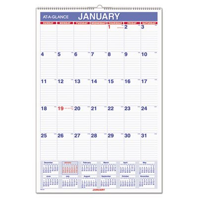 At-A-Glance Monthly Wall Calendar with Ruled Daily Blocks, 15 1/2 x 22 3/4, White, 2016 AAGPM328