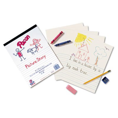 Pacon Multi-Program Picture Story Paper, 1/2" Long Rule, 12 x 9, White, 500 Sheets/Pk PAC2424