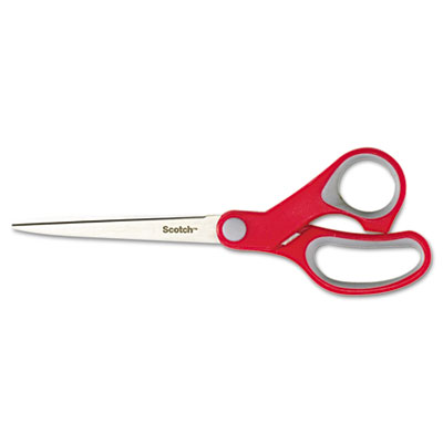 Scotch Multi-Purpose Scissors, Pointed Tip, 7" Long, 3.38" Cut Length, Gray/Red Straight Handle MMM1427
