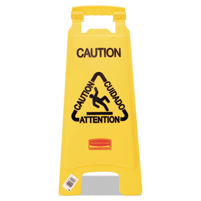 Rubbermaid Commercial FG611200YEL Multilingual "Caution" Floor Sign, Plastic, 11 x 12 x 25, Bright Yellow RCP611200YW