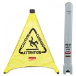 9S00 YELLOW Multilingual "Caution" Pop-Up Safety Cone, 3-Sided, Fabric, 21 x 21 x 20, Yellow RCP9S00YEL