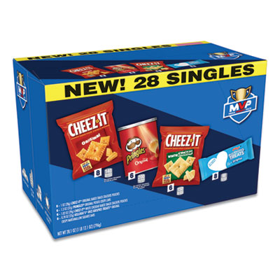 Kellogg's 2410011461 MVP Singles Variety Pack, Cheez-it Original/White Cheddar; Pringles Original; Rice Krispies Treats, 28.1 oz