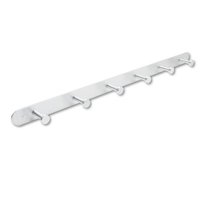 Safco Nail Head Wall Coat Rack, Six Hooks, Metal, 36w x 2-3/4d x 2h, Satin Aluminum SAF4202