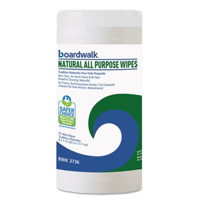 Natural All Purpose Wipes, 7 x 8, Unscented, 75/Canister BWK3736