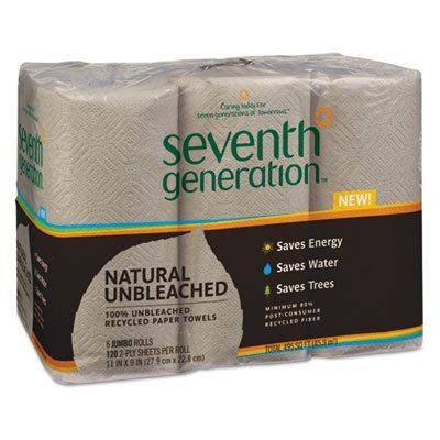 SEV 13737 Natural Unbleached 100% Recycled Paper Towel Rolls, 11 x 9, 120 SH/RL, 6 RL/PK SEV13737PK