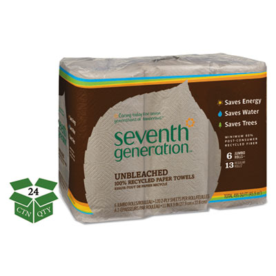 Seventh Generation SEV 13737 Natural Unbleached 100% Recycled Paper Kitchen Towel Rolls, 11 x 9, 120 SH/RL, 24 RL
