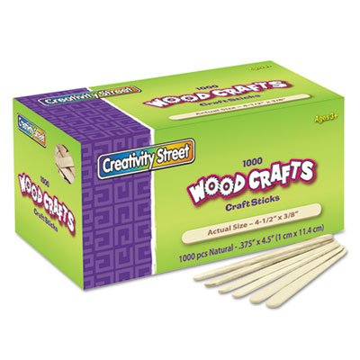 Chenille Kraft Natural Wood Craft Sticks, 4 1/2 x 3/8, Wood, Natural, 1000/Box CKC377501