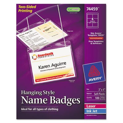 Avery Neck Hang Badge Holder w/Laser/Inkjet Insert, Top Load, 3 x 4, White, 100/BX AVE74459