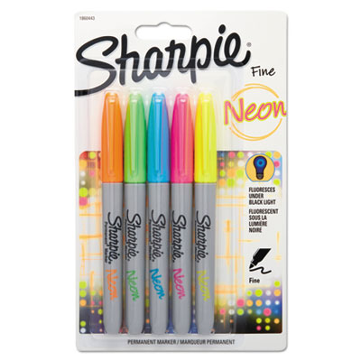 Sharpie Neon Permanent Markers, Fine Bullet Tip, Assorted Colors, 5/Pack SAN1860443