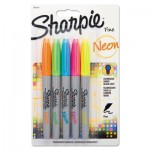 Sharpie Neon Permanent Markers, Fine Bullet Tip, Assorted Colors, 5/Pack SAN1860443