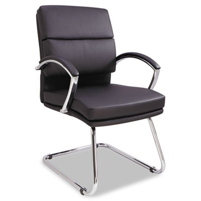 10703-02 Neratoli Series Slim Profile Guest Chair, Black Soft Leather, Chrome Frame ALENR4319