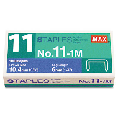 MAX NO.11-1M No. 11 Mini Staples, 0.25" Leg, 0.38" Crown, Steel, 1,000/Box MXBNO111M