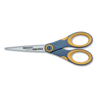 Westcott Non-Stick Titanium Bonded Scissors, 7" Long, 3" Cut Length, Gray/Yellow Straight Handle ACM14851