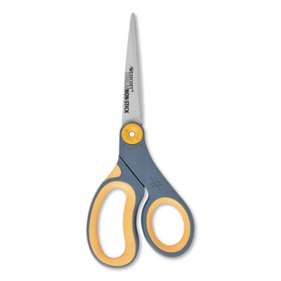 Westcott Non-Stick Titanium Bonded Scissors, 8" Long, 3.25" Cut Length, Gray/Yellow Straight Handle ACM14849