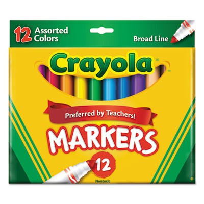 Crayola 587712 Non-Washable Marker, Broad Bullet Tip, Assorted Colors, Dozen CYO587712