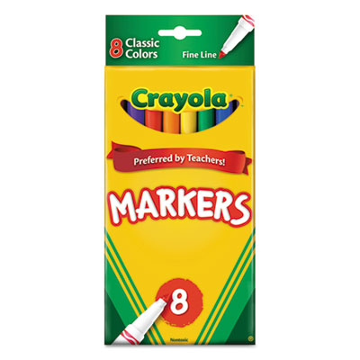 Crayola 587709 Non-Washable Marker, Fine Bullet Tip, Assorted Colors, 8/Pack CYO587709