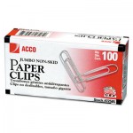 Acco A7072585G Nonskid Economy Paper Clips, Metal Wire, Jumbo, Silver, 100/Box, 10 Boxes/Pack ACC72585