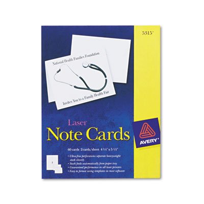 Avery Note Cards, Laser Printer, 4 1/4 x 5 1/2, Uncoated White, 60/Pack with Envelopes AVE5315
