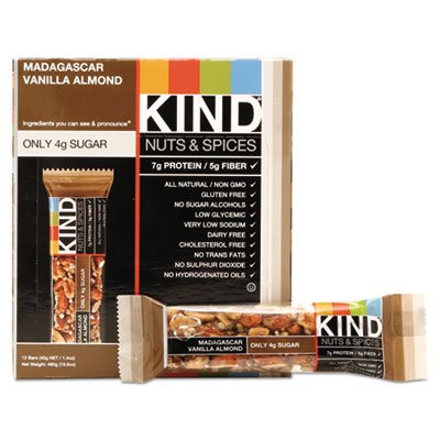 KIND Nuts and Spices Bar, Madagascar Vanilla Almond, 1.4 oz, 12/Box KND17850
