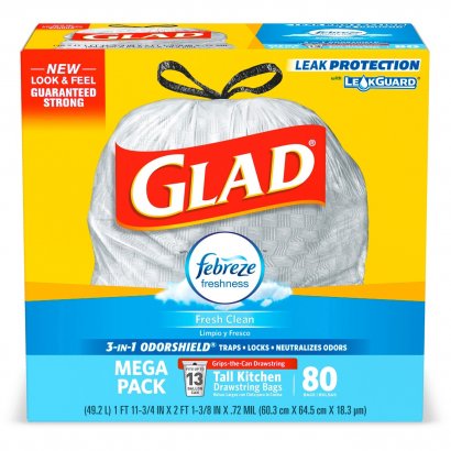 Glad OdorShield Tall Kitchen Drawstring Trash Bags 78899BD
