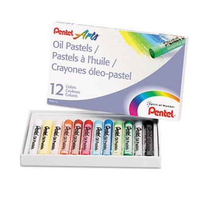 Pentel PHN12 Oil Pastel Set With Carrying Case,12-Color Set, Assorted, 12/Set PENPHN12