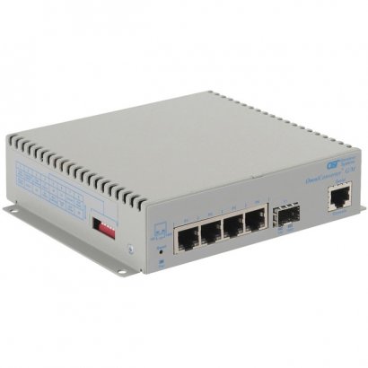 Omnitron Systems OmniConverter G/M, 1xSFP + 4xRJ-45, DC Powered Commercial Temp 2839-0-14-9