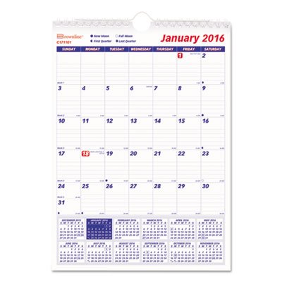 Brownline One Month Per Page Twin Wirebound Wall Calendar, 8 x 11, 2016 REDC171101