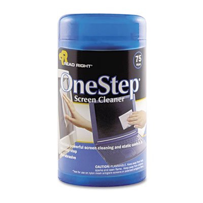 Read Right OneStep CRT Screen Cleaner Wet Wipes, Cloth, 5 1/4 x 5 3/4, 75/Tub REARR1409