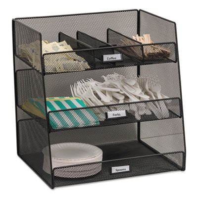 Onyx Breakroom Organizers, 3 Compartments,14.625x11.75x15, Steel Mesh, Black SAF3293BL