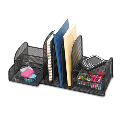 Safco Onyx Mesh Desk Organizer, Three Sections/Two Baskets, 17 x 6 3/4 x 7 3/4, Black SAF3263BL