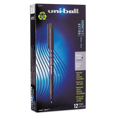 Uni-Ball Onyx Roller Ball Stick Dye-Based Pen, Black Ink, Micro, Dozen SAN60040