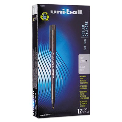 Uni-Ball Onyx Roller Ball Stick Dye-Based Pen, Black Ink, Fine, Dozen SAN60143
