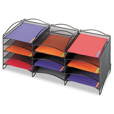 Safco Onyx Steel Mesh Lliterature Sorter, 12 Compartments, Black SAF9430BL