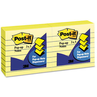 Post-it Pop-up Notes R335 Original Canary Yellow Pop-Up Refill, Lined, 3 x 3, 100-Sheet, 6/Pack